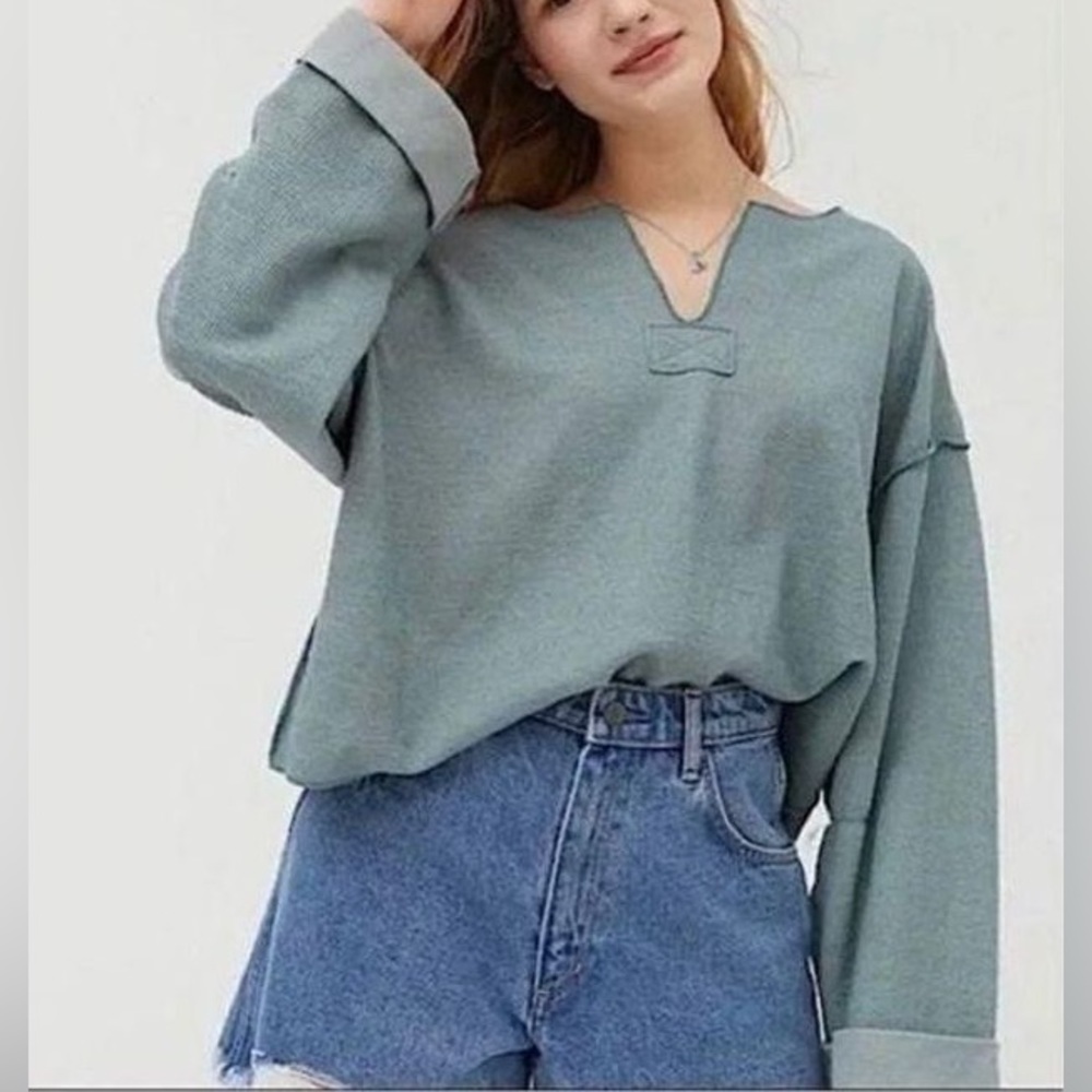 Urban Outfitters Ajax Inside Out Notch Teal Top Boxy